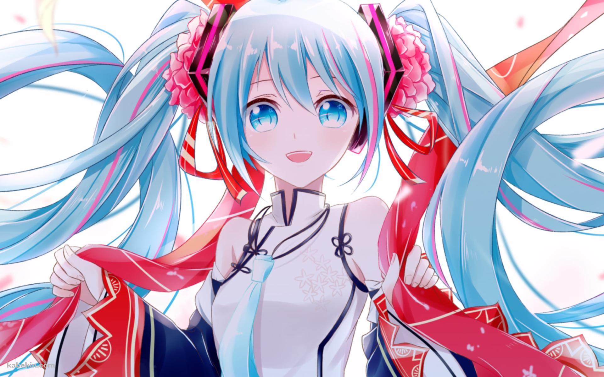 白・赤・青の衣装を着た笑顔の初音ミク / ボカロ / ボーカロイドの壁紙(1920px x 1200px) 高画質 PC・デスクトップ用