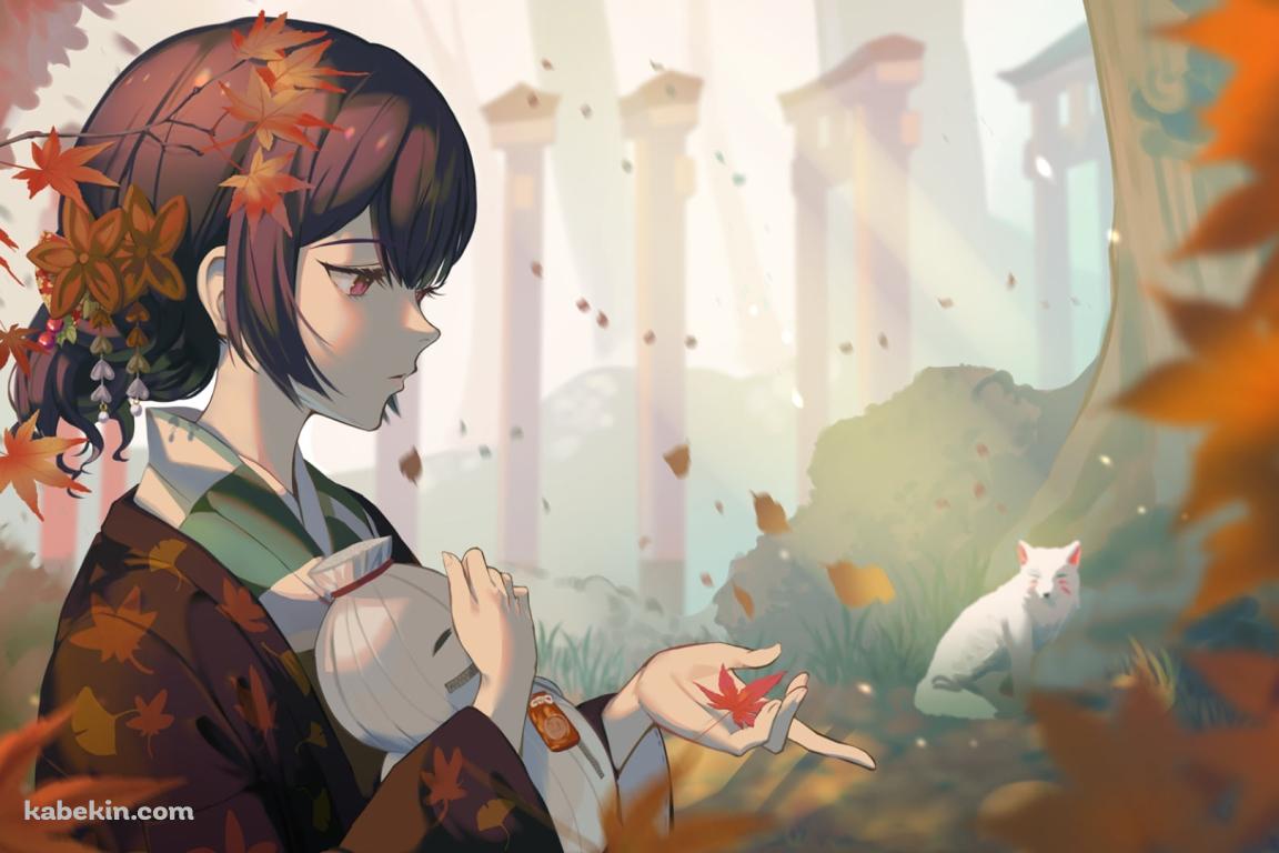紅葉と杜野凛世 (もりのりんぜ) / 白い狐 / アイドルマスターシャイニーカラーズの壁紙(1152px x 768px) 高画質 PC・デスクトップ用