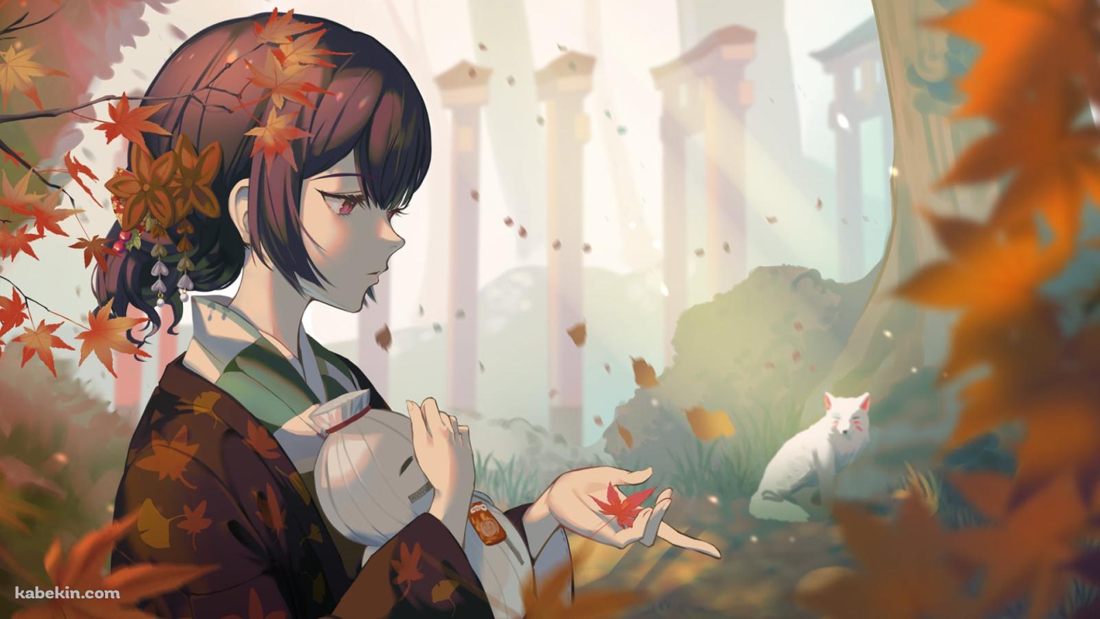 紅葉と杜野凛世 (もりのりんぜ) / 白い狐 / アイドルマスターシャイニーカラーズの壁紙(1600px x 900px) 高画質 PC・デスクトップ用