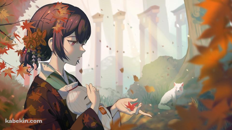 紅葉と杜野凛世 (もりのりんぜ) / 白い狐 / アイドルマスターシャイニーカラーズの壁紙(960px x 540px) 高画質 PC・デスクトップ用