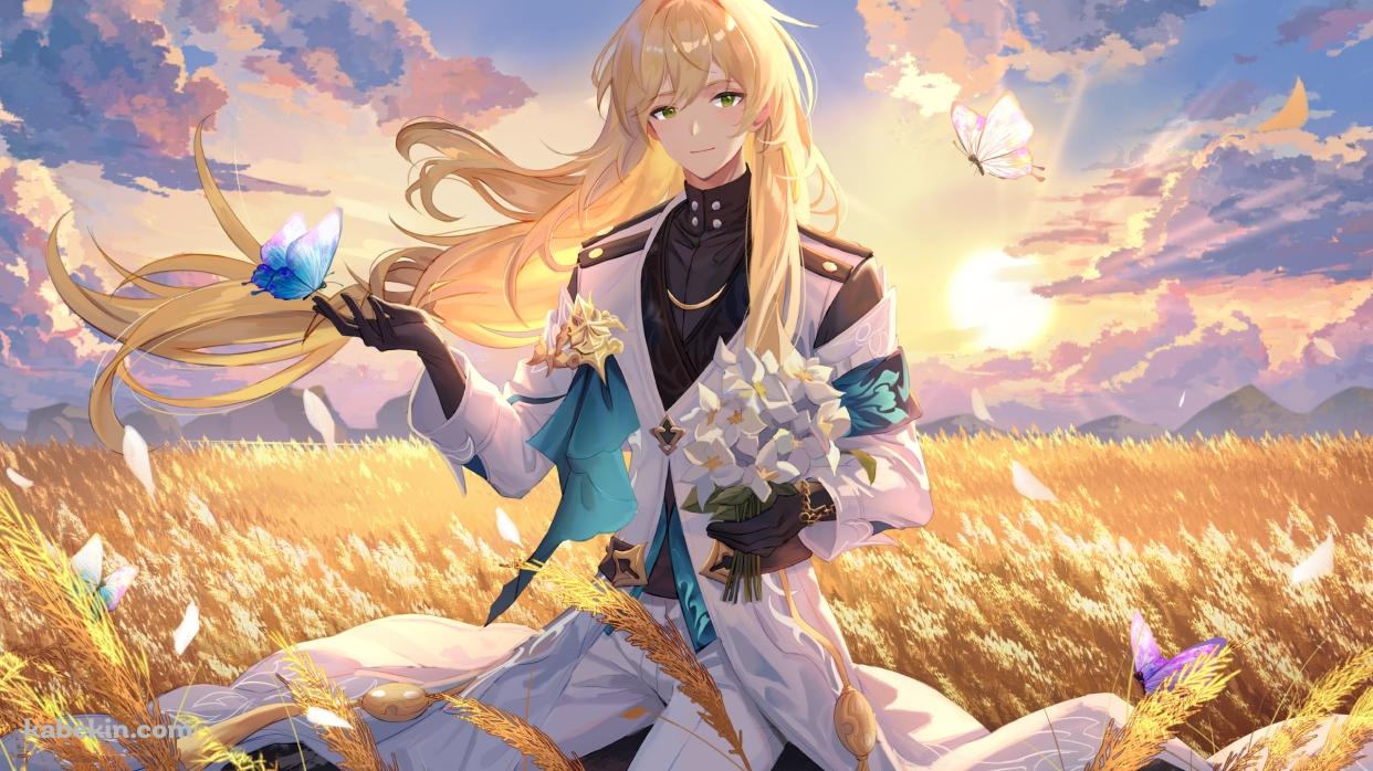 麦畑と羅刹 / 稲穂 / 百合の花 / 青い蝶 / ピンクの蝶 / 崩壊:スターレイルの壁紙(1242px x 698px) 高画質 PC・デスクトップ用