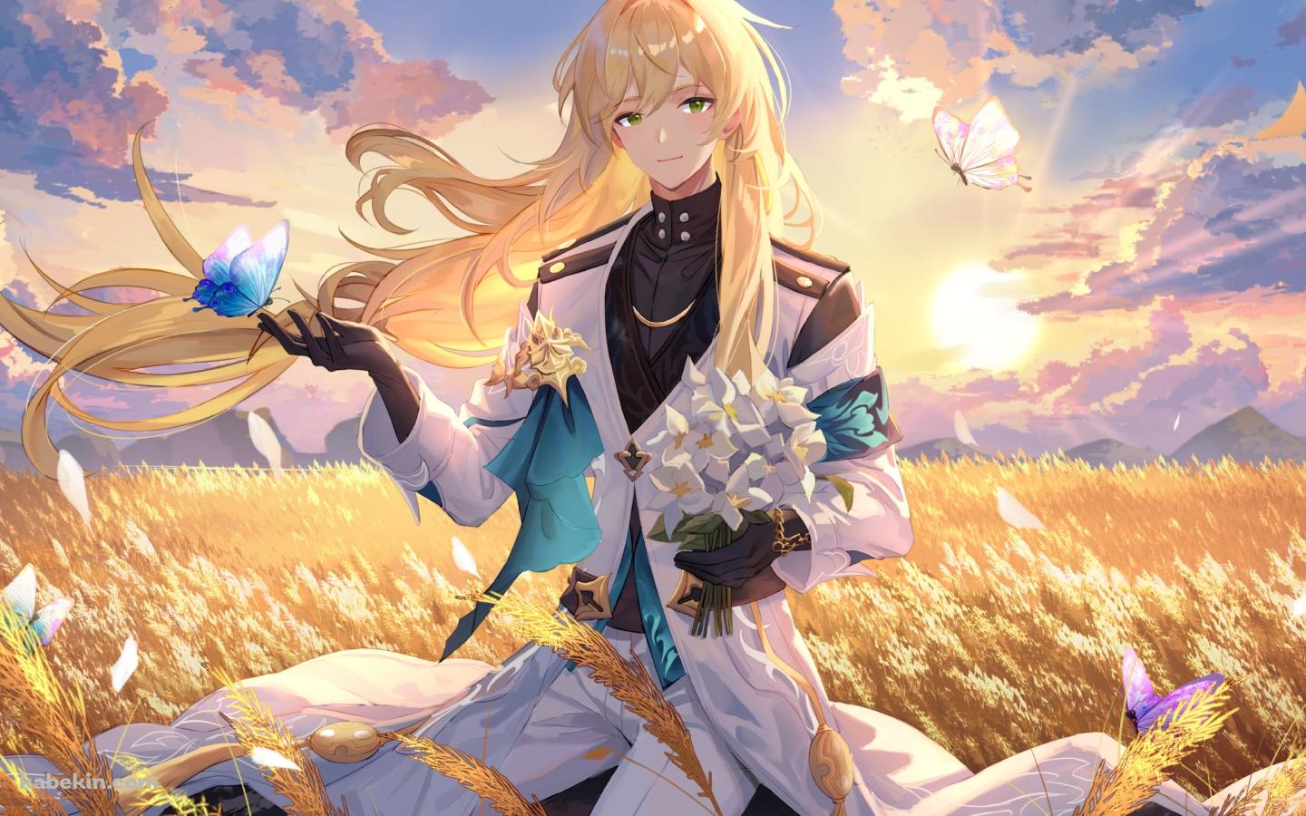 麦畑と羅刹 / 稲穂 / 百合の花 / 青い蝶 / ピンクの蝶 / 崩壊:スターレイルの壁紙(1440px x 900px) 高画質 PC・デスクトップ用