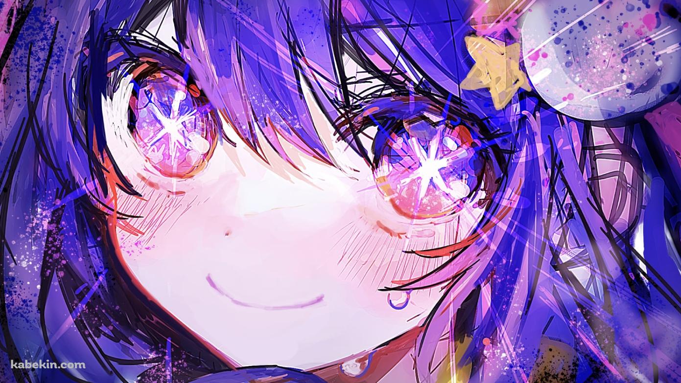 汗をかく笑顔の可愛い星野アイ / キラキラの目 / ラフスケッチ / 推しの子の壁紙(1391px x 783px) 高画質 PC・デスクトップ用