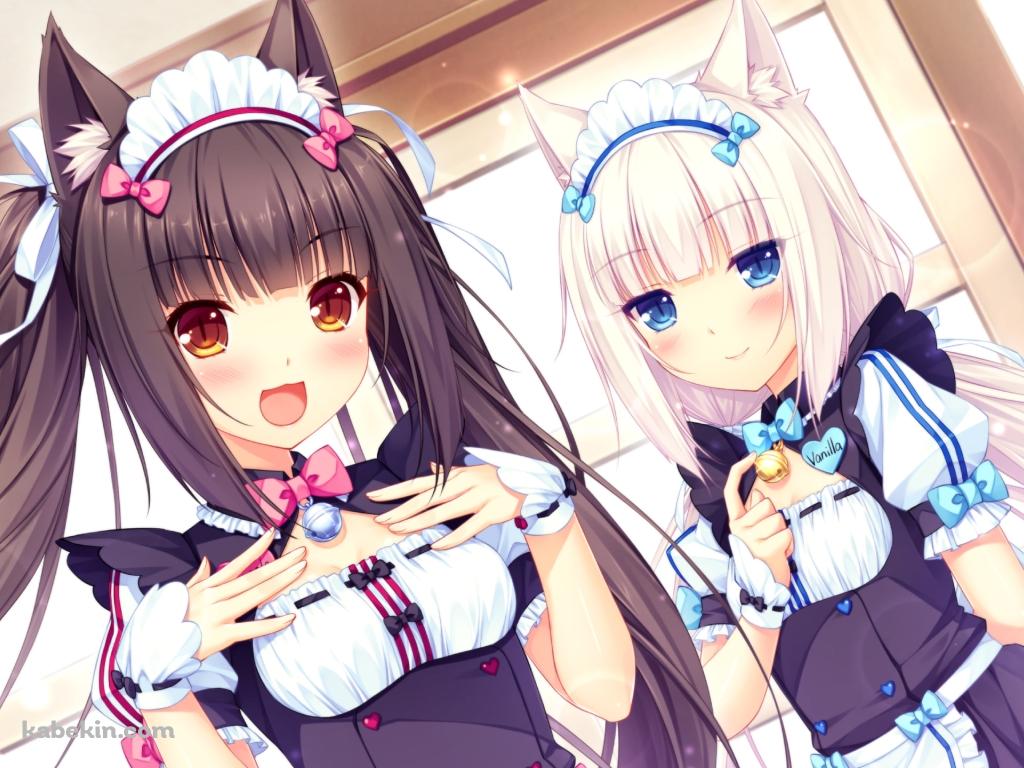 メイド姿の可愛いバニラとショコラ / ネコぱらの壁紙(1024px x 768px) 高画質 PC・デスクトップ用