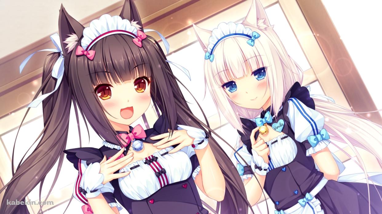 メイド姿の可愛いバニラとショコラ / ネコぱらの壁紙(1242px x 698px) 高画質 PC・デスクトップ用
