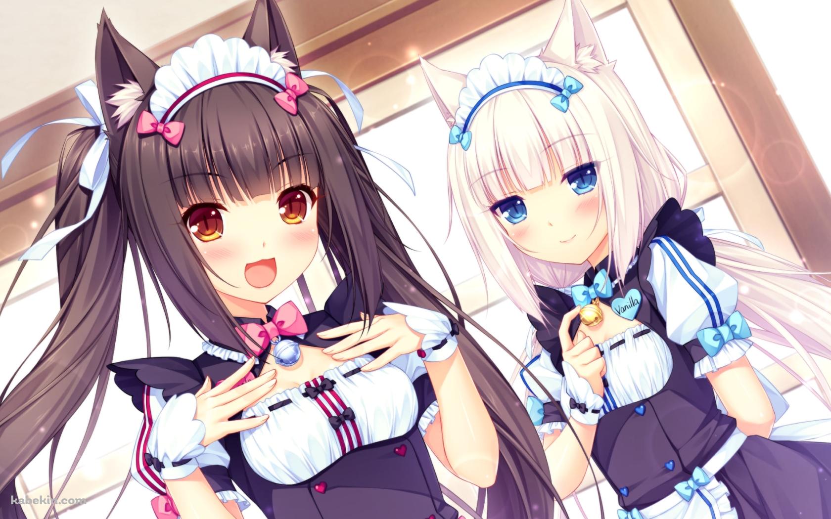 メイド姿の可愛いバニラとショコラ / ネコぱらの壁紙(1680px x 1050px) 高画質 PC・デスクトップ用