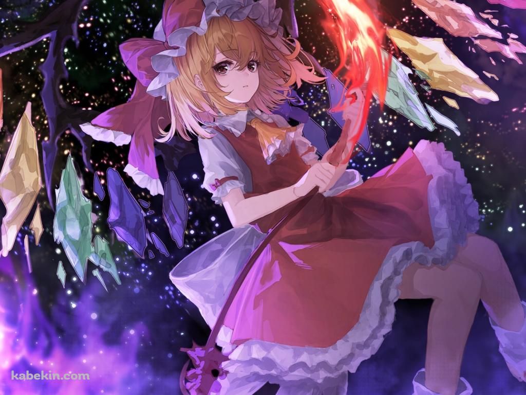 空中に浮くフランドール・スカーレット / 炎 / 東方の壁紙(1024px x 768px) 高画質 PC・デスクトップ用