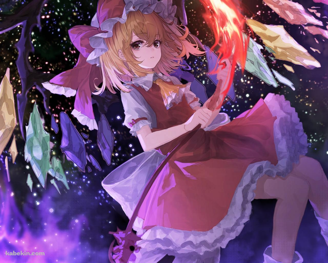 空中に浮くフランドール・スカーレット / 炎 / 東方の壁紙(1280px x 1024px) 高画質 PC・デスクトップ用