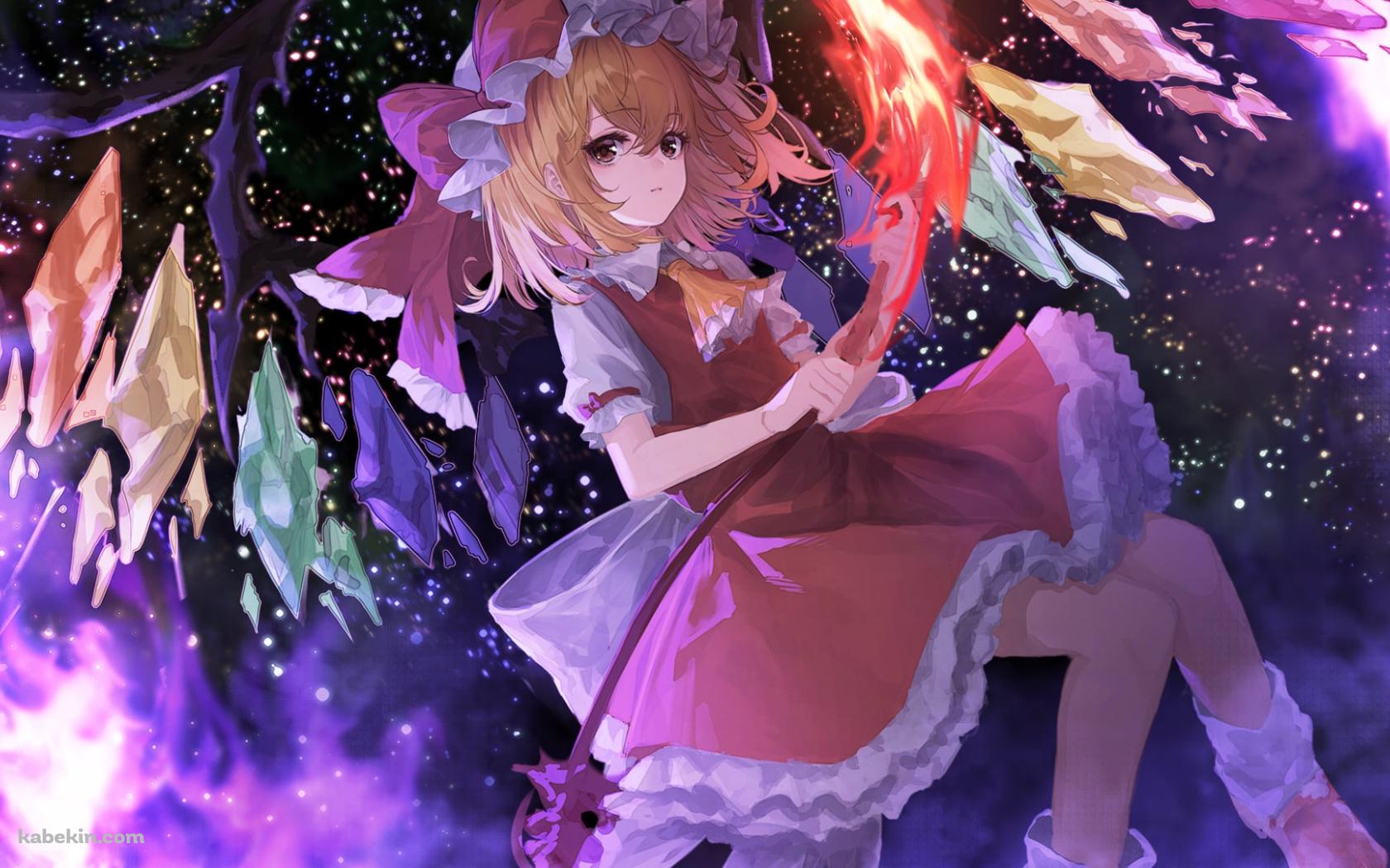 空中に浮くフランドール・スカーレット / 炎 / 東方の壁紙(1680px x 1050px) 高画質 PC・デスクトップ用