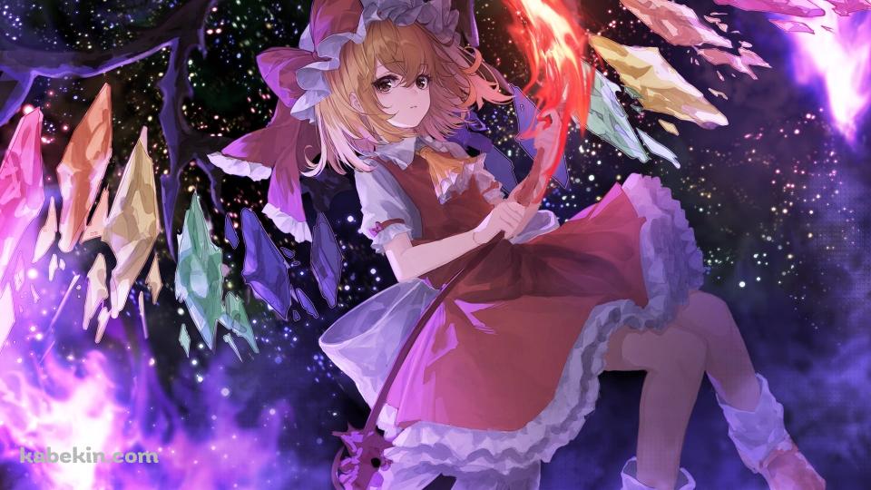 空中に浮くフランドール・スカーレット / 炎 / 東方の壁紙(960px x 540px) 高画質 PC・デスクトップ用