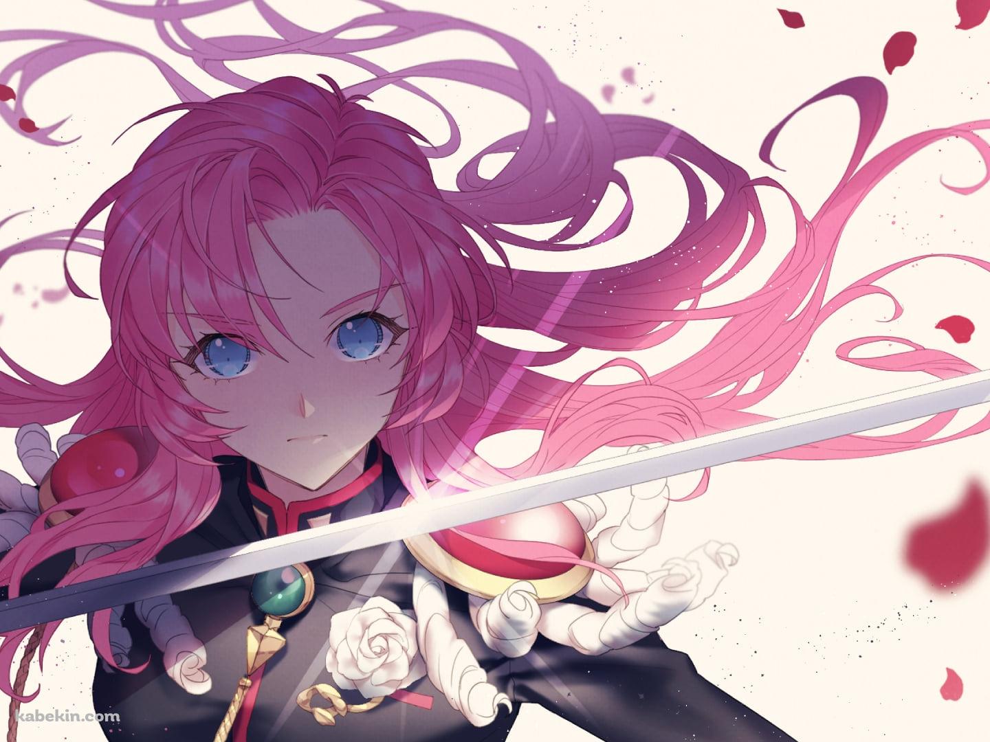 剣をかまえる天上ウテナ / 青い瞳 / ピンクの髪 / ピンクの花びら / 少女革命ウテナの壁紙(1440px x 1080px) 高画質 PC・デスクトップ用