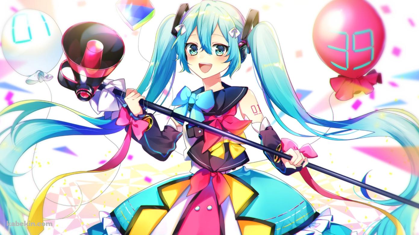 赤い拡声器を持つ可愛い初音ミク / ボカロ / ボーカロイドの壁紙(1391px x 783px) 高画質 PC・デスクトップ用