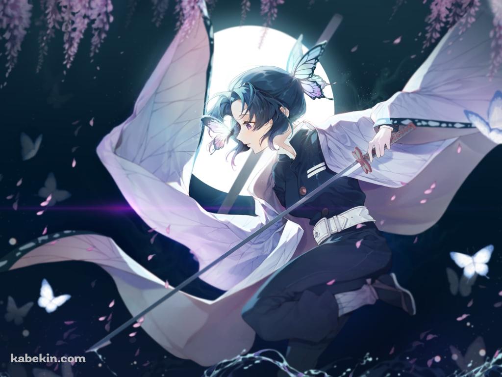 剣を持ち水面を歩く胡蝶しのぶ / 満月 / 鬼滅の刃の壁紙(1024px x 768px) 高画質 PC・デスクトップ用