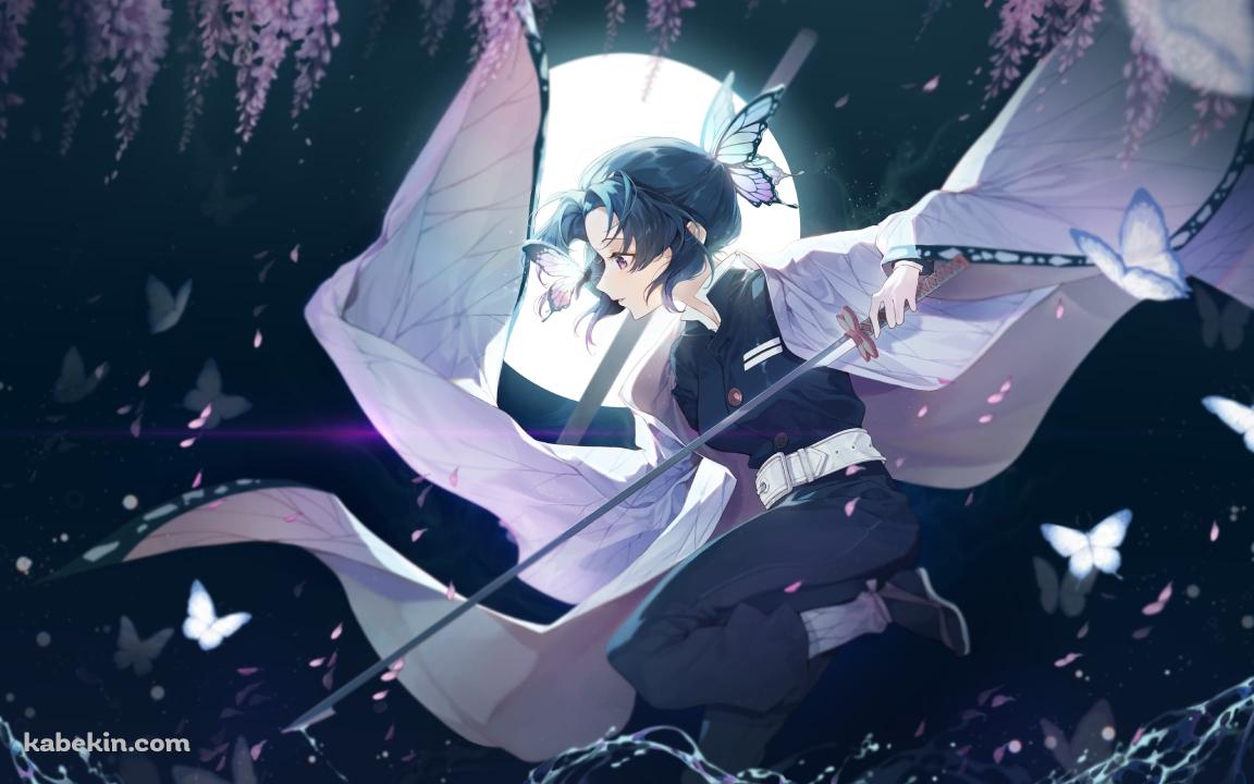 剣を持ち水面を歩く胡蝶しのぶ / 満月 / 鬼滅の刃の壁紙(1152px x 720px) 高画質 PC・デスクトップ用