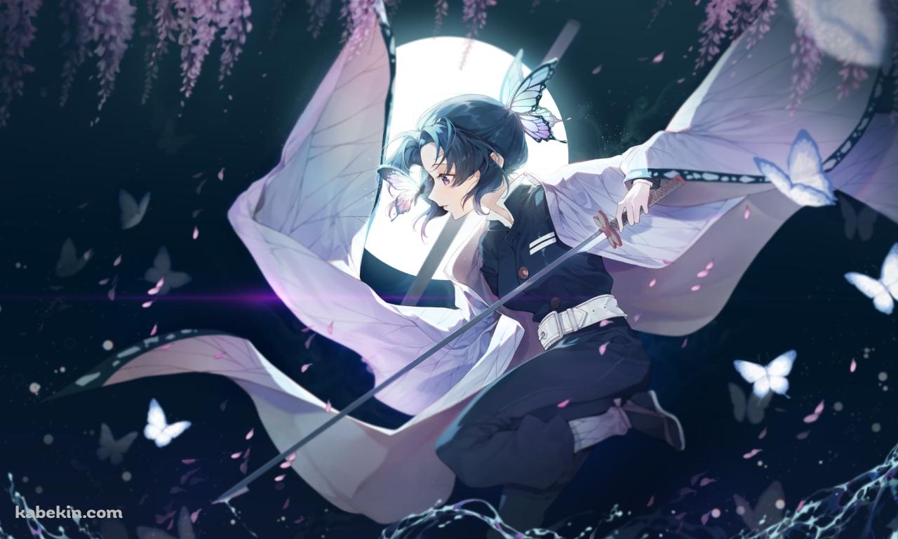 剣を持ち水面を歩く胡蝶しのぶ / 満月 / 鬼滅の刃の壁紙(1280px x 768px) 高画質 PC・デスクトップ用