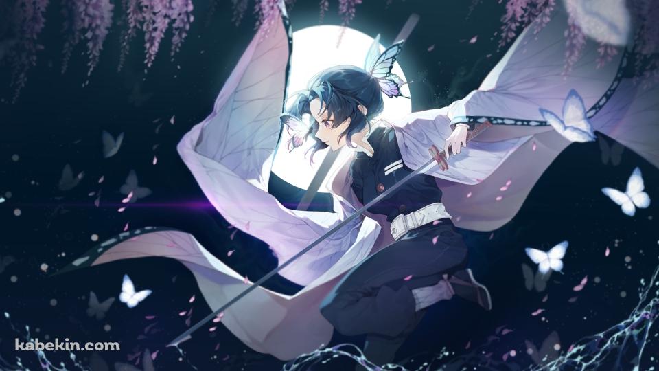 剣を持ち水面を歩く胡蝶しのぶ / 満月 / 鬼滅の刃の壁紙(960px x 540px) 高画質 PC・デスクトップ用
