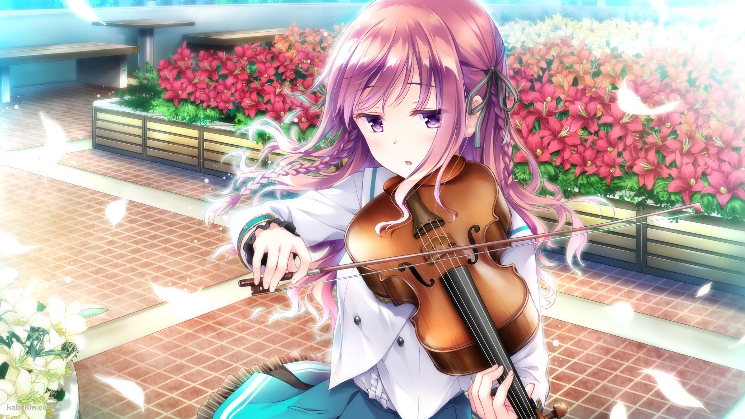バイオリンを弾く水澤 沙耶香 / 想いを捧げる乙女のメロディーの壁紙(2400px x 1350px) 高画質 PC・デスクトップ用