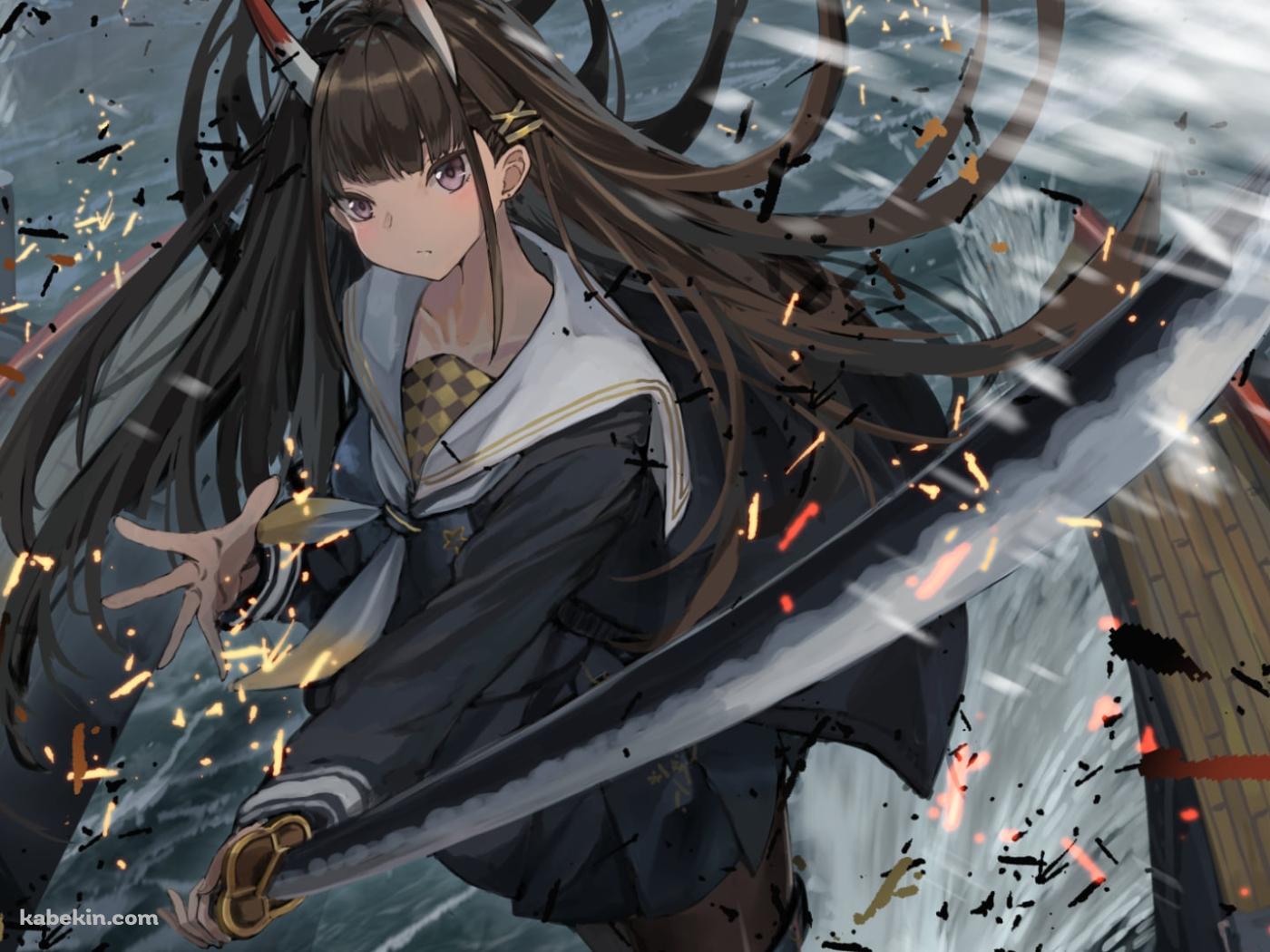 長い刀をふるうかっこいい能代 / アズールレーンの壁紙(1400px x 1050px) 高画質 PC・デスクトップ用