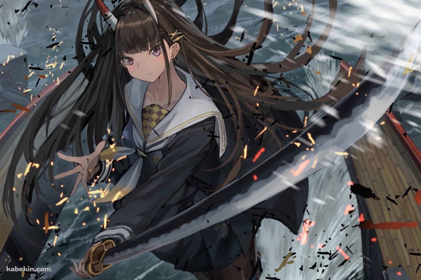 長い刀をふるうかっこいい能代 / アズールレーンの壁紙(1440px x 960px) 高画質 PC・デスクトップ用