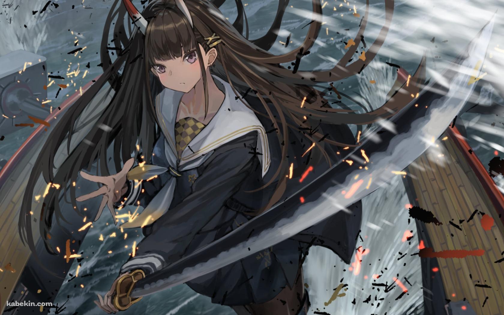 長い刀をふるうかっこいい能代 / アズールレーンの壁紙(1680px x 1050px) 高画質 PC・デスクトップ用