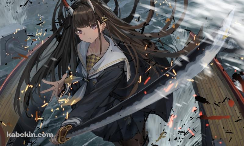 長い刀をふるうかっこいい能代 / アズールレーンの壁紙(800px x 480px) 高画質 PC・デスクトップ用