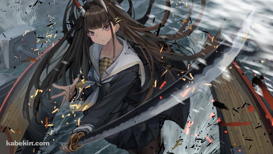 長い刀をふるうかっこいい能代 / アズールレーンの壁紙(960px x 540px) 高画質 PC・デスクトップ用
