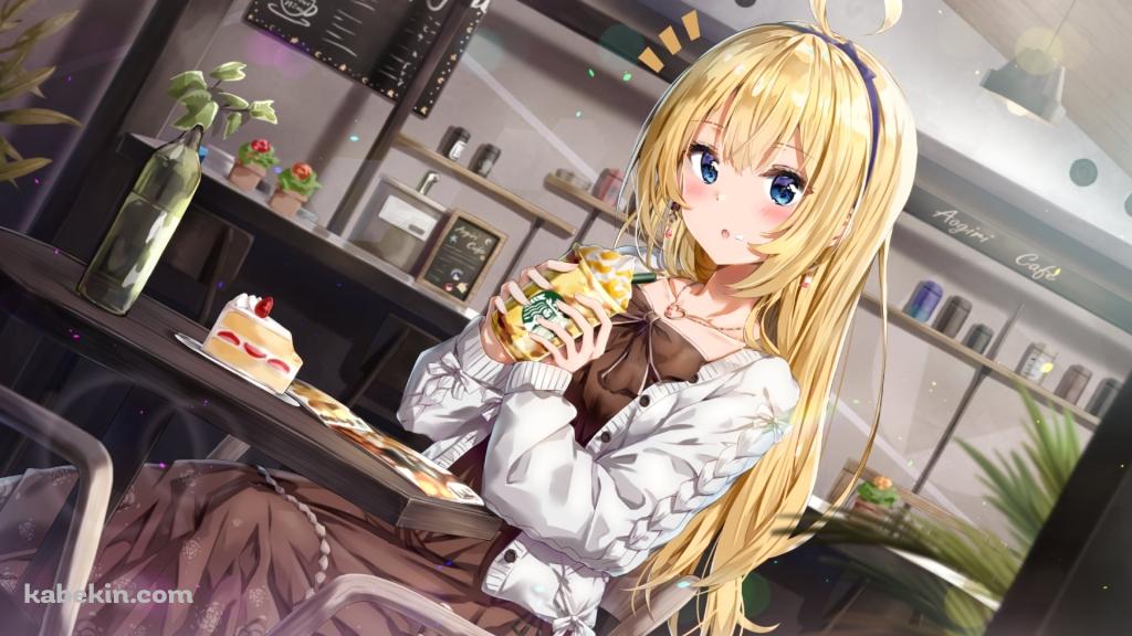 スタバのジュースを飲む可愛い水菜月 夏希 / あおぎり高校ゲーム部 / バーチャルYouTuber / Vtuberの壁紙(1024px x 576px) 高画質 PC・デスクトップ用