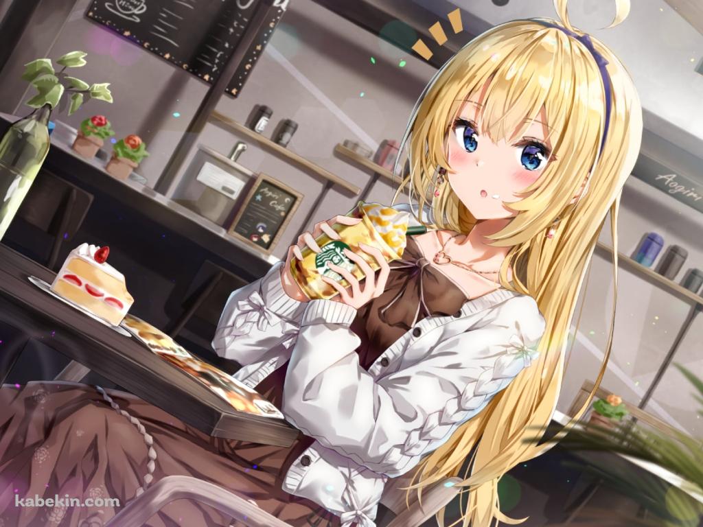 スタバのジュースを飲む可愛い水菜月 夏希 / あおぎり高校ゲーム部 / バーチャルYouTuber / Vtuberの壁紙(1024px x 768px) 高画質 PC・デスクトップ用