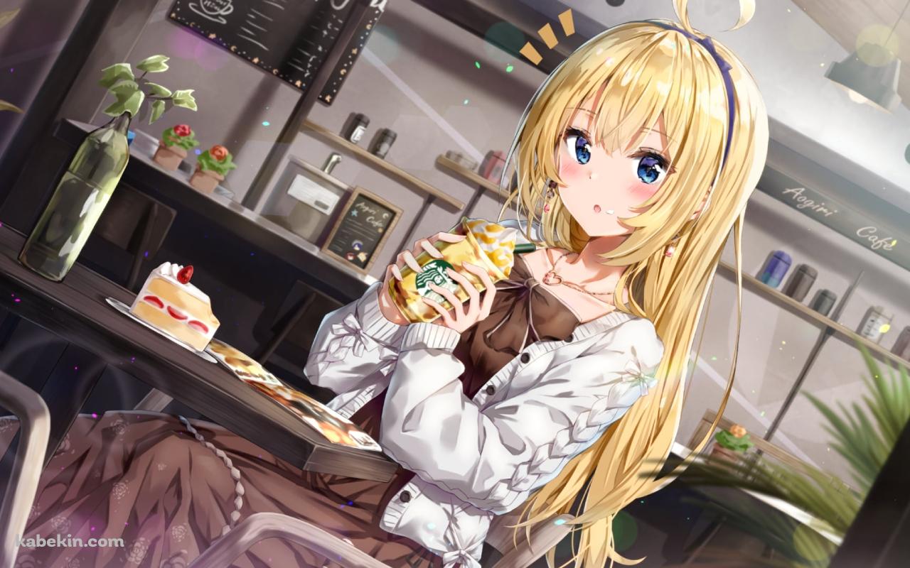 スタバのジュースを飲む可愛い水菜月 夏希 / あおぎり高校ゲーム部 / バーチャルYouTuber / Vtuberの壁紙(1280px x 800px) 高画質 PC・デスクトップ用