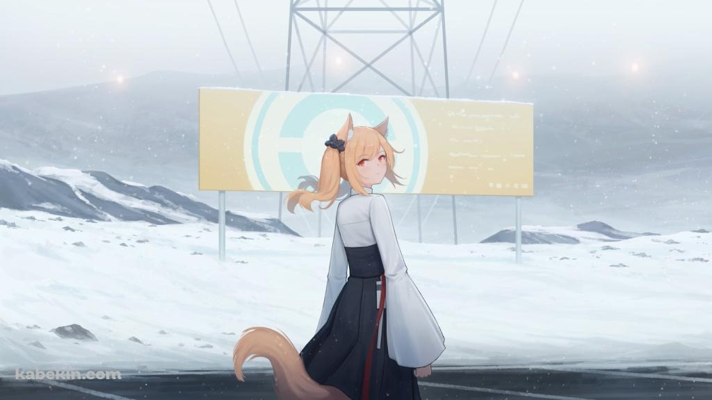 銀世界でこちらに振り返るソラ / アークナイツの壁紙(1024px x 576px) 高画質 PC・デスクトップ用