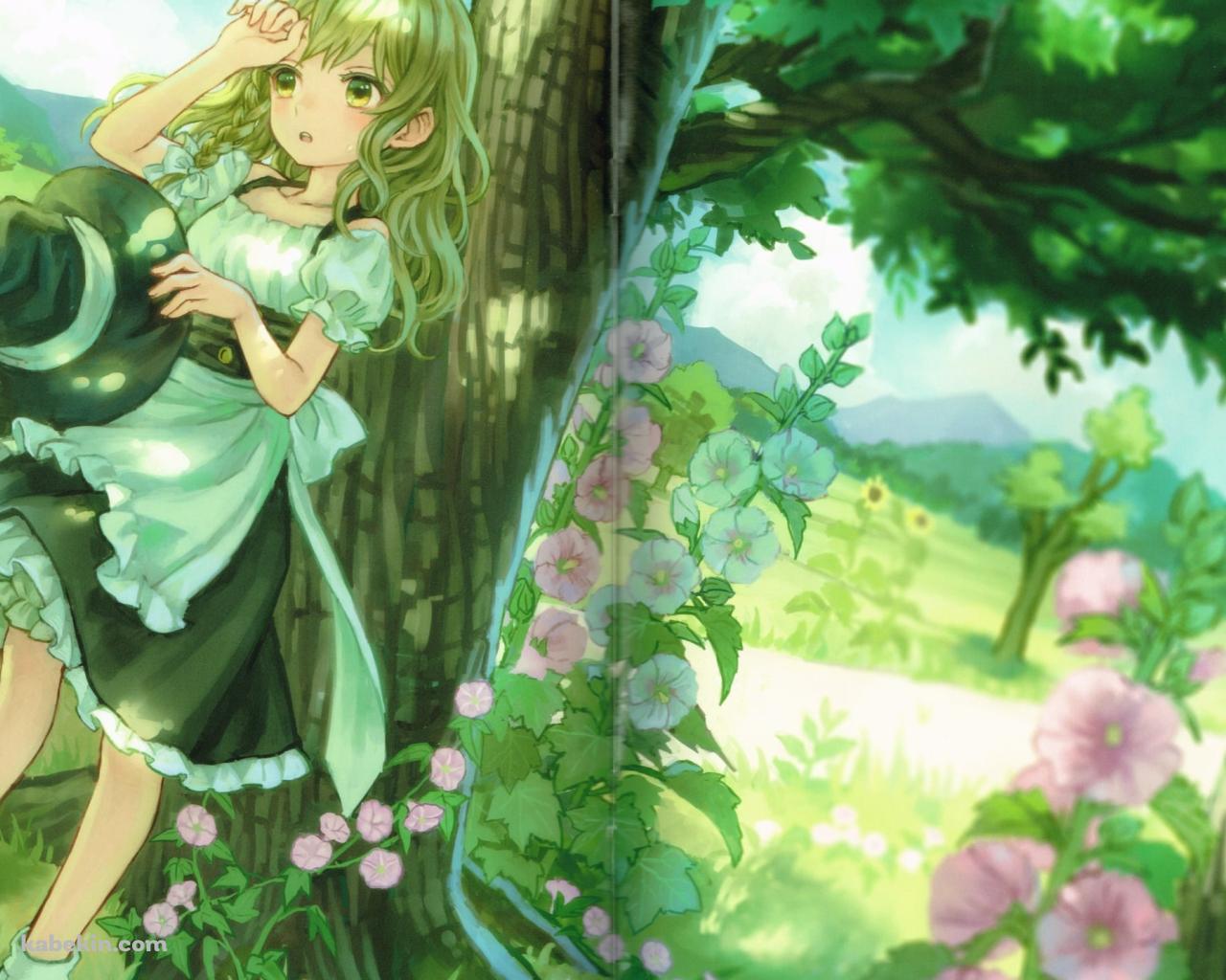 帽子を取って木陰で休む霧雨魔理沙 / 東方の壁紙(1280px x 1024px) 高画質 PC・デスクトップ用