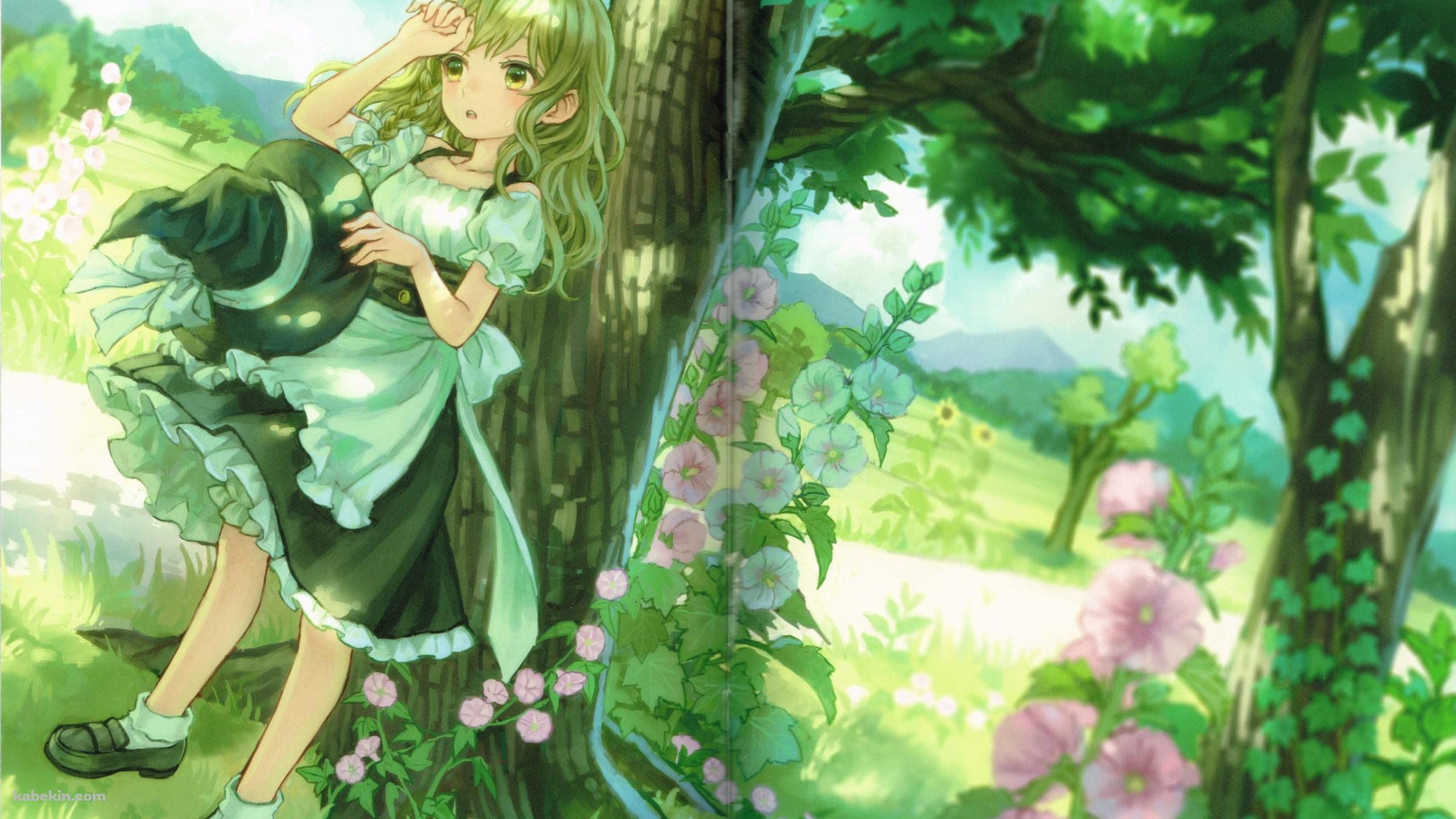 帽子を取って木陰で休む霧雨魔理沙 / 東方の壁紙(2400px x 1350px) 高画質 PC・デスクトップ用