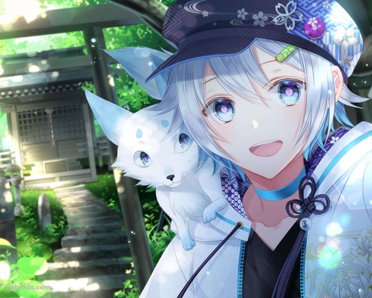 笑顔の遊月 / 鳥居 / 白い狐 / バーチャルYouTuber / Vtuberの壁紙(1280px x 1024px) 高画質 PC・デスクトップ用