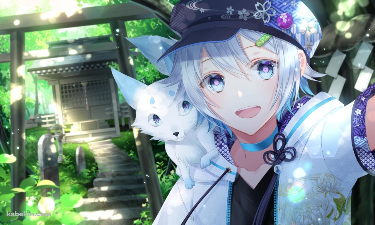 笑顔の遊月 / 鳥居 / 白い狐 / バーチャルYouTuber / Vtuberの壁紙(1280px x 768px) 高画質 PC・デスクトップ用