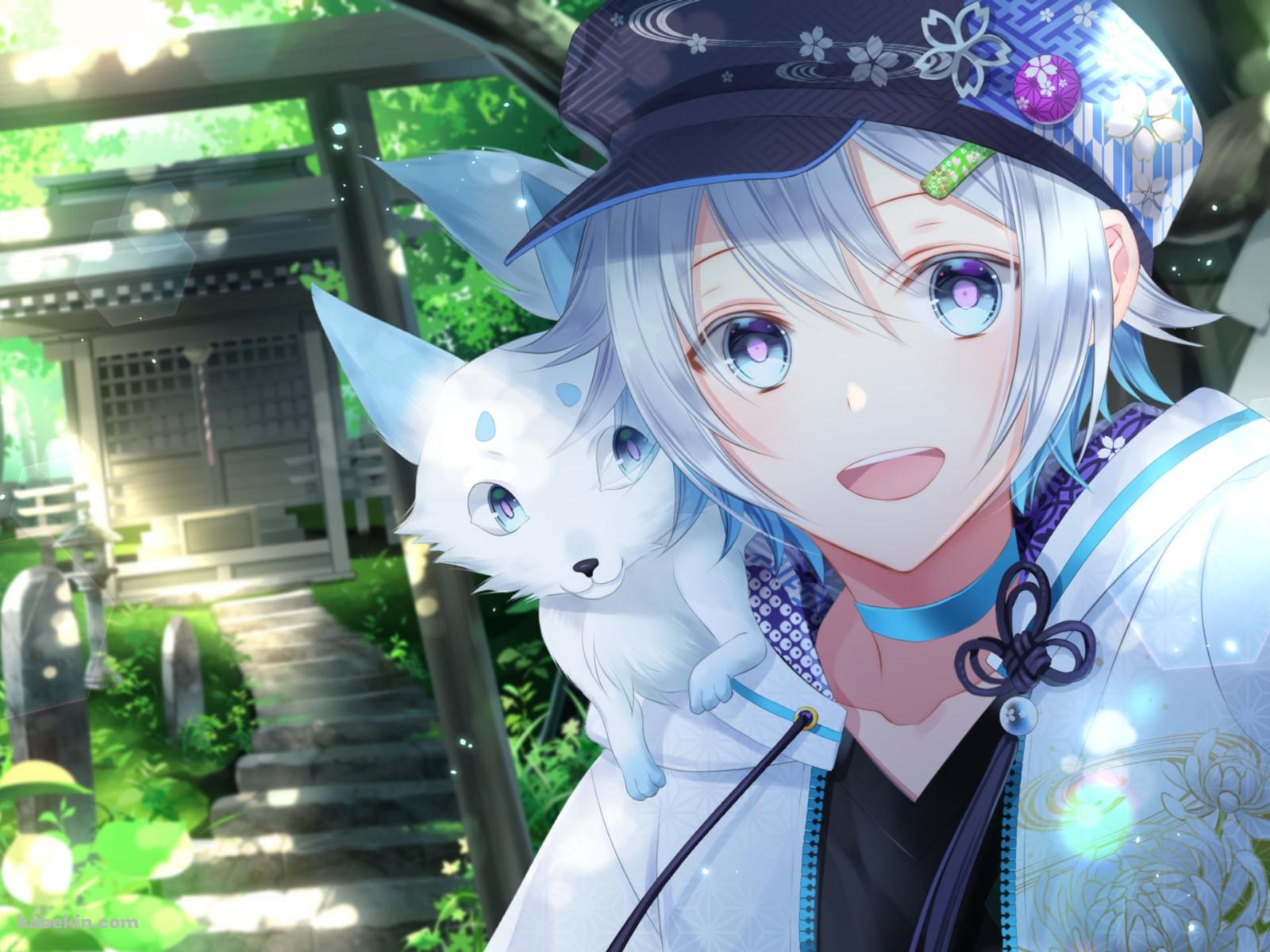 笑顔の遊月 / 鳥居 / 白い狐 / バーチャルYouTuber / Vtuberの壁紙(1600px x 1200px) 高画質 PC・デスクトップ用