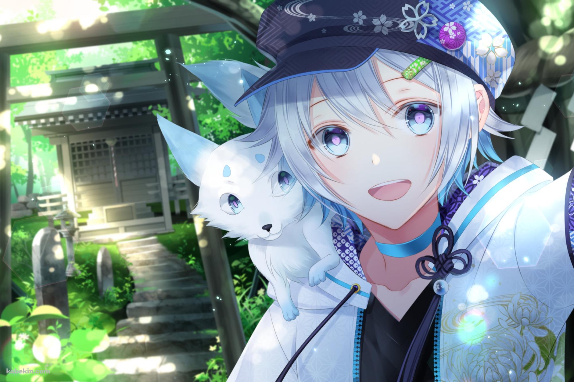 笑顔の遊月 / 鳥居 / 白い狐 / バーチャルYouTuber / Vtuberの壁紙(2000px x 1333px) 高画質 PC・デスクトップ用