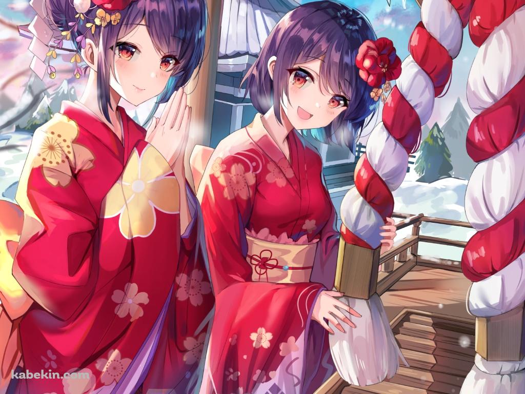 お参りをする可愛いshi wuxiaとshi wu you / ガール・カフェ・ガンの壁紙(1024px x 768px) 高画質 PC・デスクトップ用