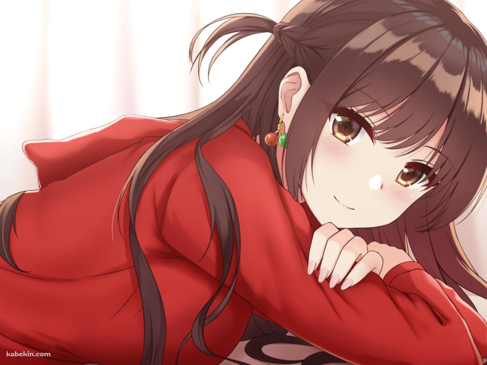 こちらを見つめる赤い服を着た可愛い水原千鶴 / 彼女、お借りしますの壁紙(1680px x 1260px) 高画質 PC・デスクトップ用