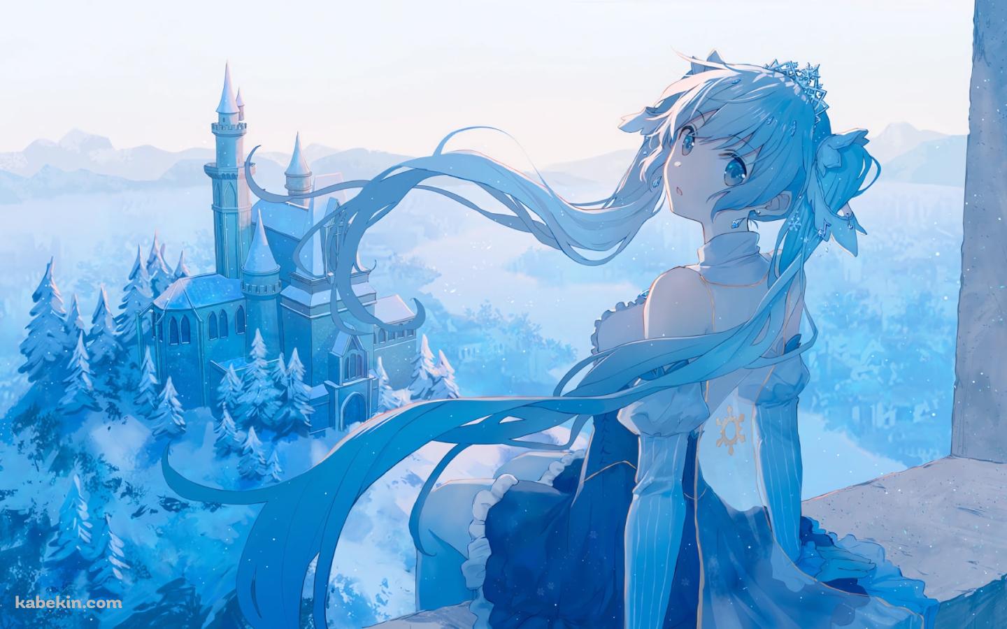 お城と窓際の雪ミク / 初音ミク / 青 / 綺麗 / ボカロ / ボーカロイドの壁紙(1440px x 900px) 高画質 PC・デスクトップ用