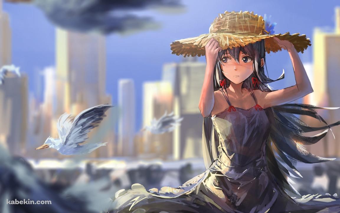 麦わら帽子に手をかける雪ノ下雪乃 / 空飛ぶカモメ / やはり俺の青春ラブコメはまちがっている。の壁紙(1152px x 720px) 高画質 PC・デスクトップ用