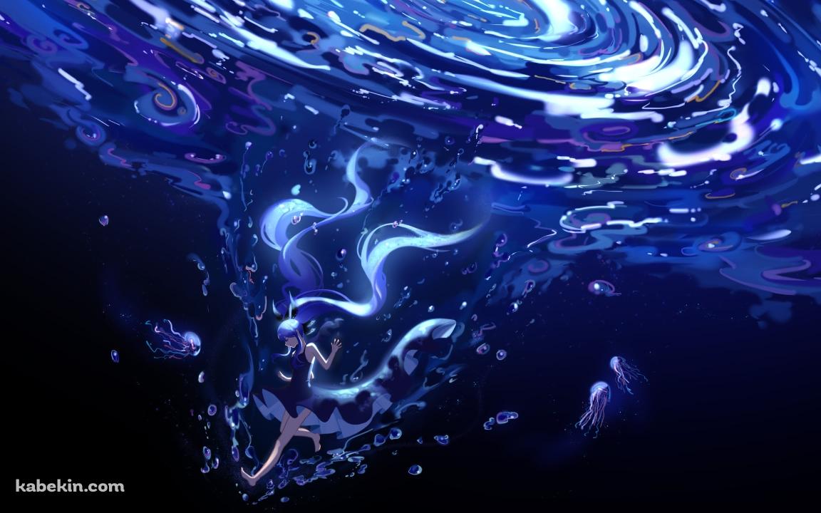 水の中の初音ミク / 深海少女 / 渦 / ボカロ / ボーカロイドの壁紙(1152px x 720px) 高画質 PC・デスクトップ用