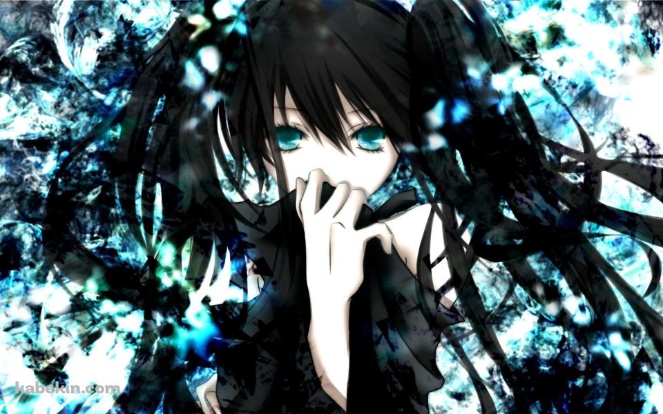 顔を服で隠す初音ミク / ブラックロックシューターの壁紙(960px x 600px) 高画質 PC・デスクトップ用