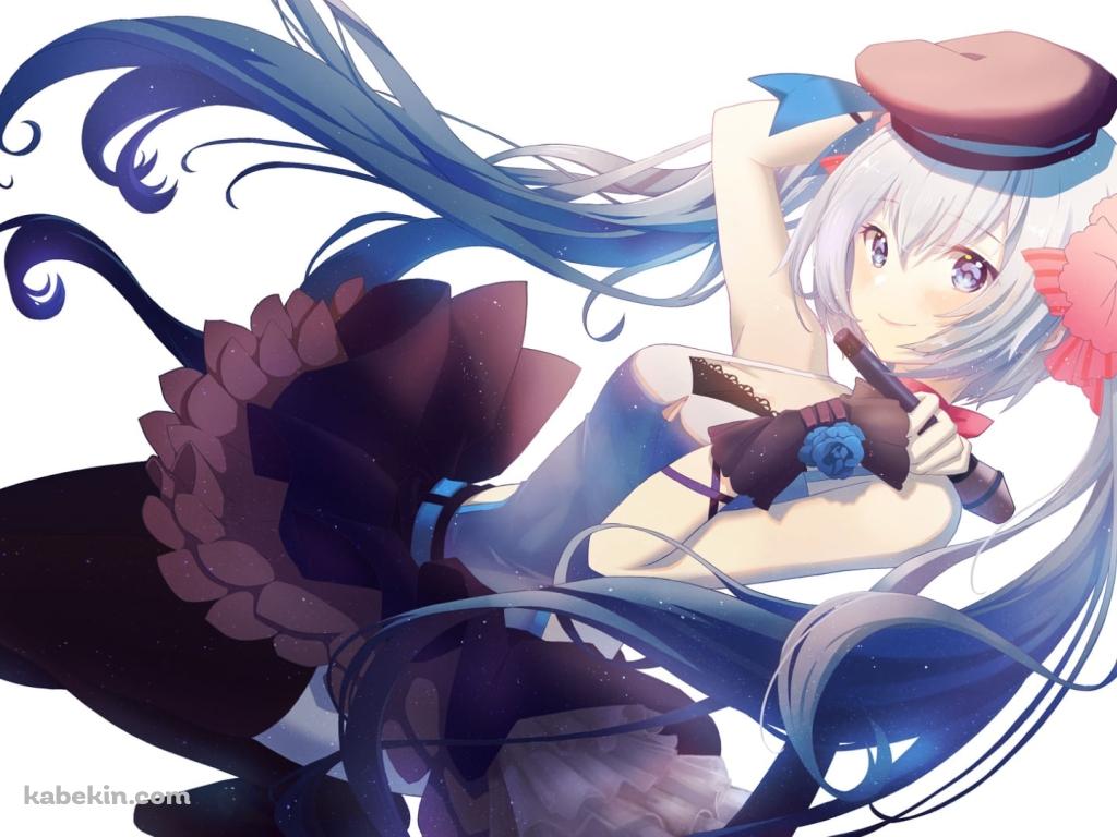 マイクを持った可愛い初音ミク / ベレー帽 / ピンクのリボン / ボカロ / ボーカロイドの壁紙(1024px x 768px) 高画質 PC・デスクトップ用