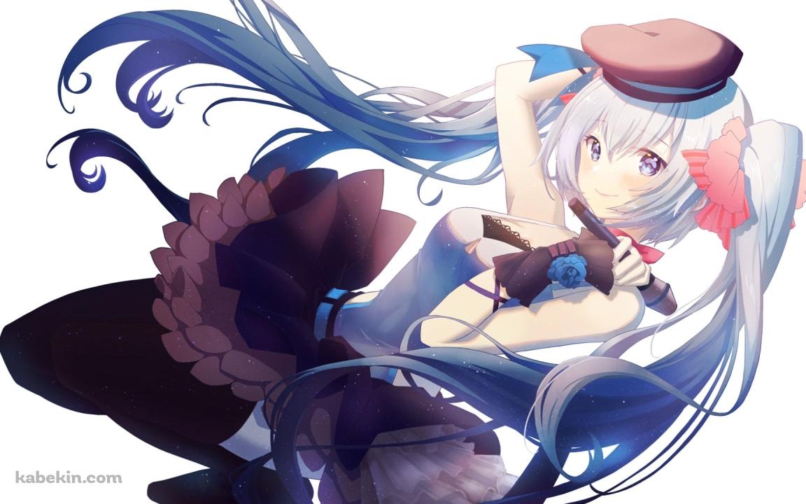 マイクを持った可愛い初音ミク / ベレー帽 / ピンクのリボン / ボカロ / ボーカロイドの壁紙(1152px x 720px) 高画質 PC・デスクトップ用