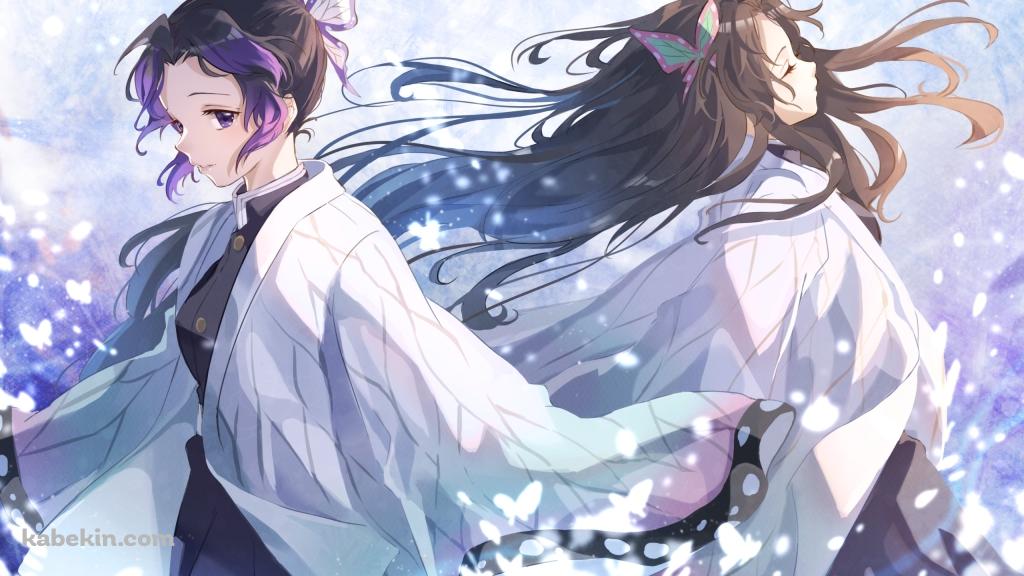 光る蝶と胡蝶しのぶと胡蝶カナエ / 鬼滅の刃の壁紙(1024px x 576px) 高画質 PC・デスクトップ用