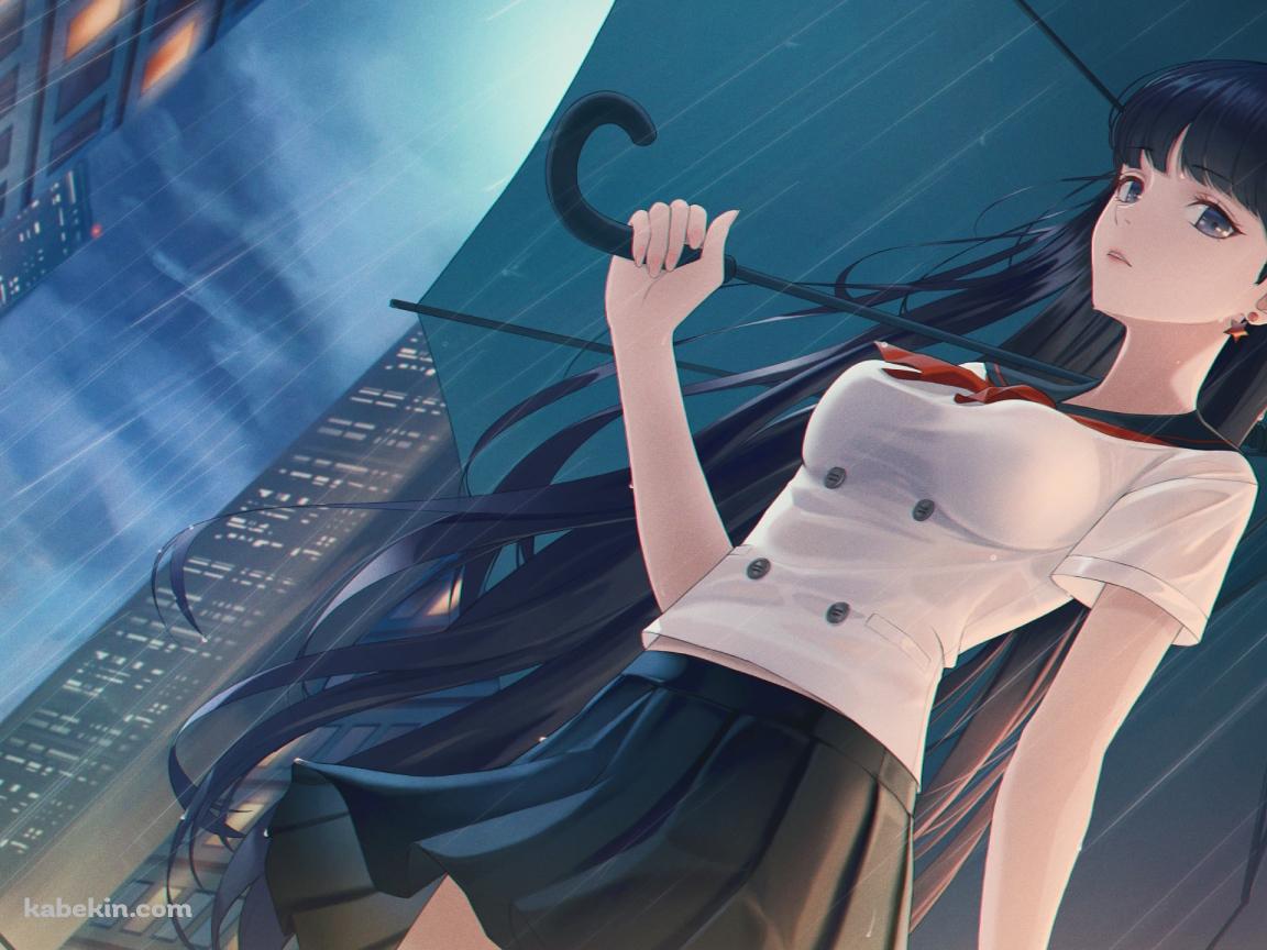 雨の中、黒い傘をさす火野レイ / 美少女戦士セーラームーンの壁紙(1152px x 864px) 高画質 PC・デスクトップ用
