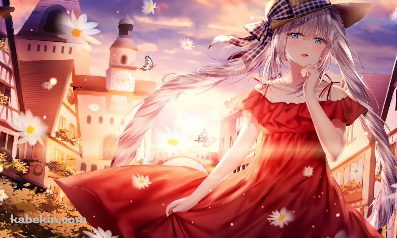 マーガレットの花と赤いドレスを着たマリー・アントワネット / fate/grand orderの壁紙(800px x 480px) 高画質 PC・デスクトップ用