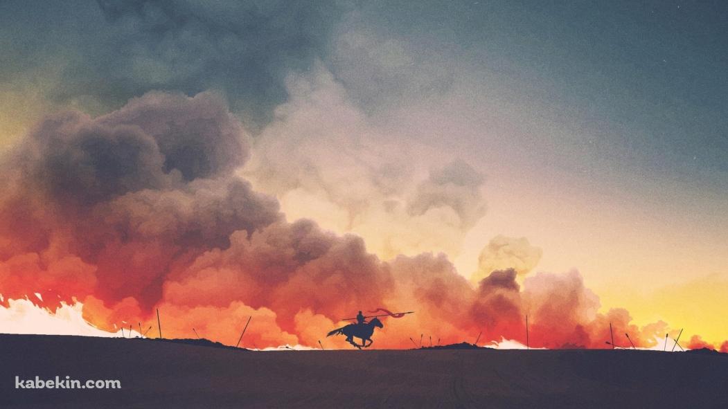 オレンジの煙が立ち昇る荒野を疾走する騎士 / ゲーム・オブ・スローンズ / Game of Thrones / 4Kの壁紙(1051px x 591px) 高画質 PC・デスクトップ用