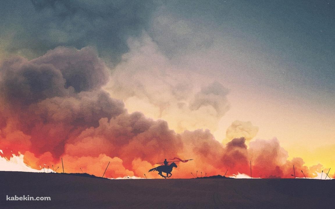 オレンジの煙が立ち昇る荒野を疾走する騎士 / ゲーム・オブ・スローンズ / Game of Thrones / 4Kの壁紙(1152px x 720px) 高画質 PC・デスクトップ用