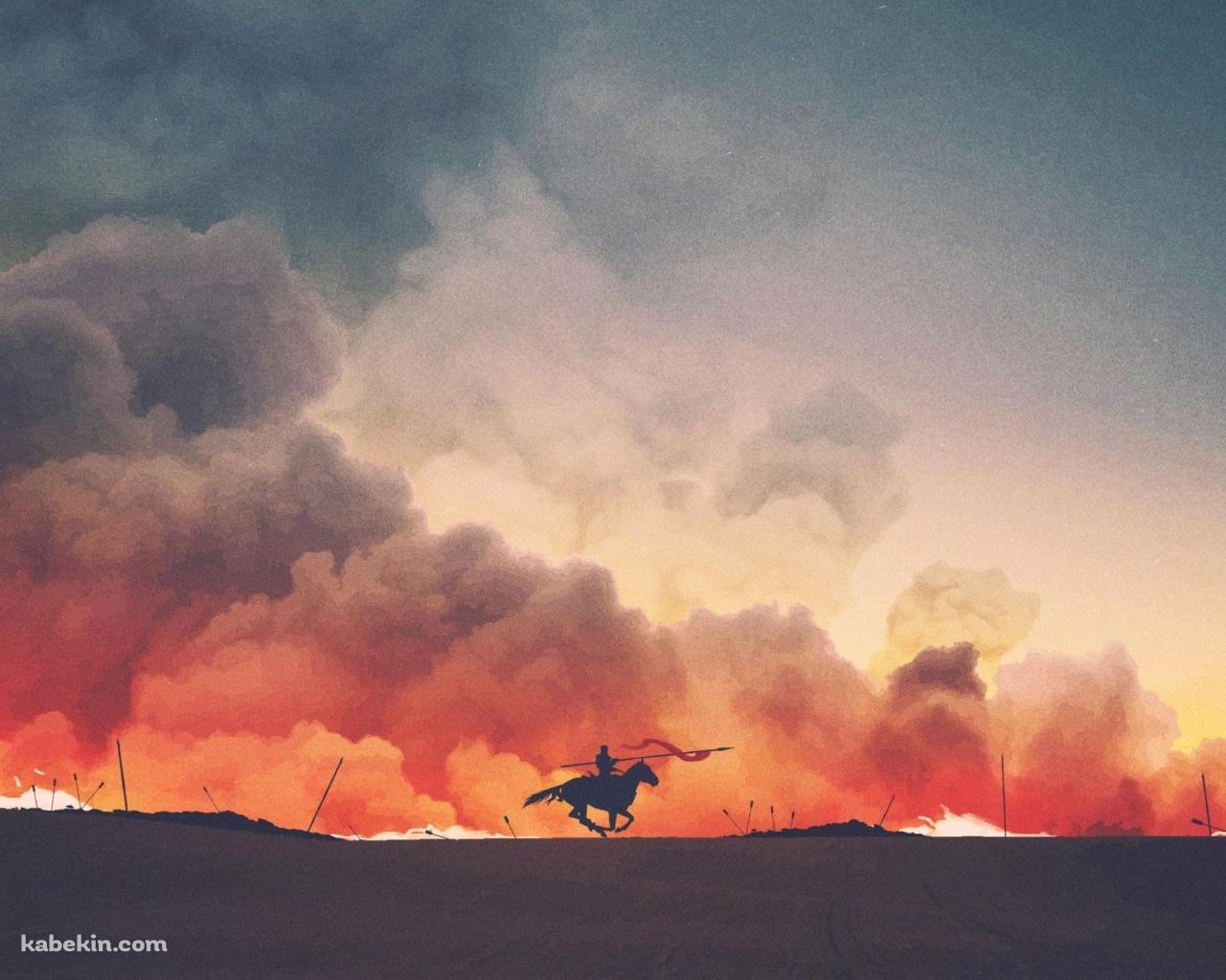 オレンジの煙が立ち昇る荒野を疾走する騎士 / ゲーム・オブ・スローンズ / Game of Thrones / 4Kの壁紙(1280px x 1024px) 高画質 PC・デスクトップ用